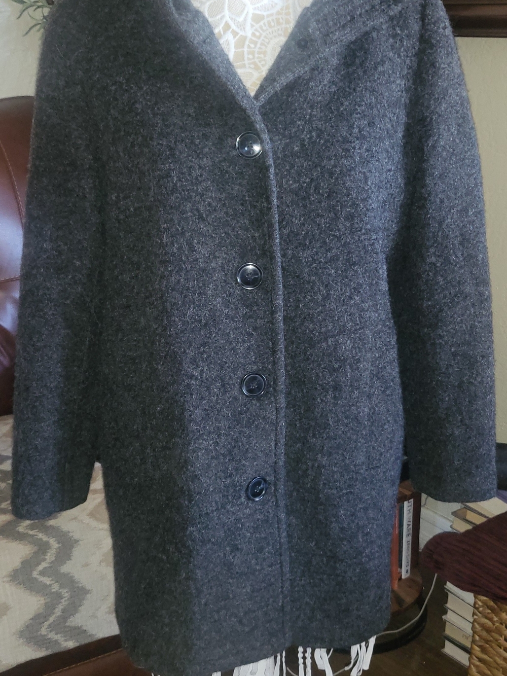 Lands' End Charcoal Button-Front Pea Coat